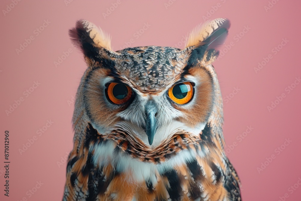 Owl, isolated on pastel background, stock photographic style Owl, isolated on pastel background, stock photographic style