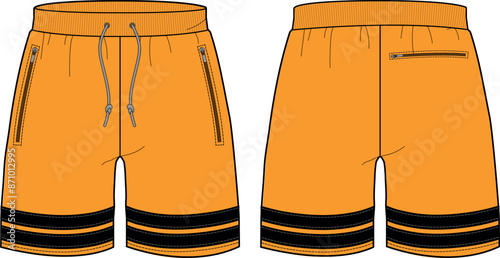 Running trail Shorts jersey design vector template, Baller shorts concept with front and back view for Kick boxing, Basketball, wrestling, martial arts and tracking active wear shorts design.