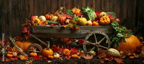 Wallpaper Mural Autumn Harvest Display with Rustic Wooden Cart and Seasonal Vegetables for Fall Decor and Celebrations Torontodigital.ca