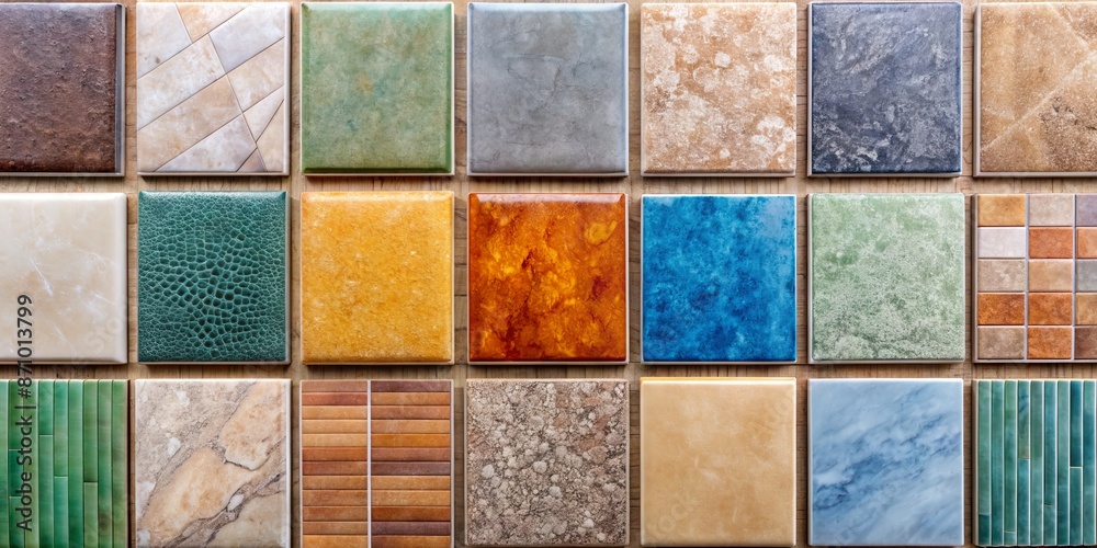High-quality ceramic tiles in various textures and finishes for bathroom and kitchen interiors. High-quality ceramic tiles in various textures and finishes for bathroom and kitchen interiors.