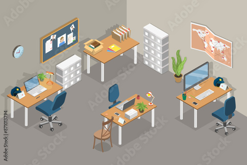 3D Isometric Flat Vector Illustration of Police Office