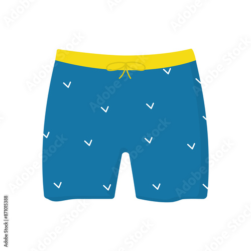 Blue swimming trunks with texture isolated on white background.Vector design in flat style.