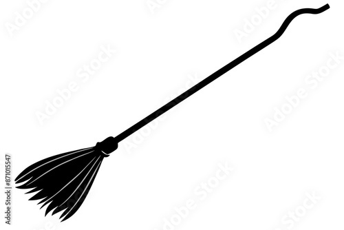 Black silhouette of witch broom, Halloween witch broom vector illustration