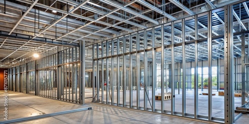 Metal stud framing for retail spaces, eateries, and stores.