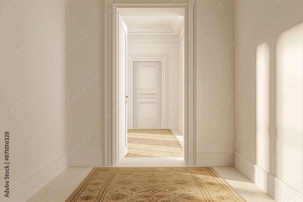 Luxury interior of empty room with carpet and door. Luxury interior of empty room with carpet and door.