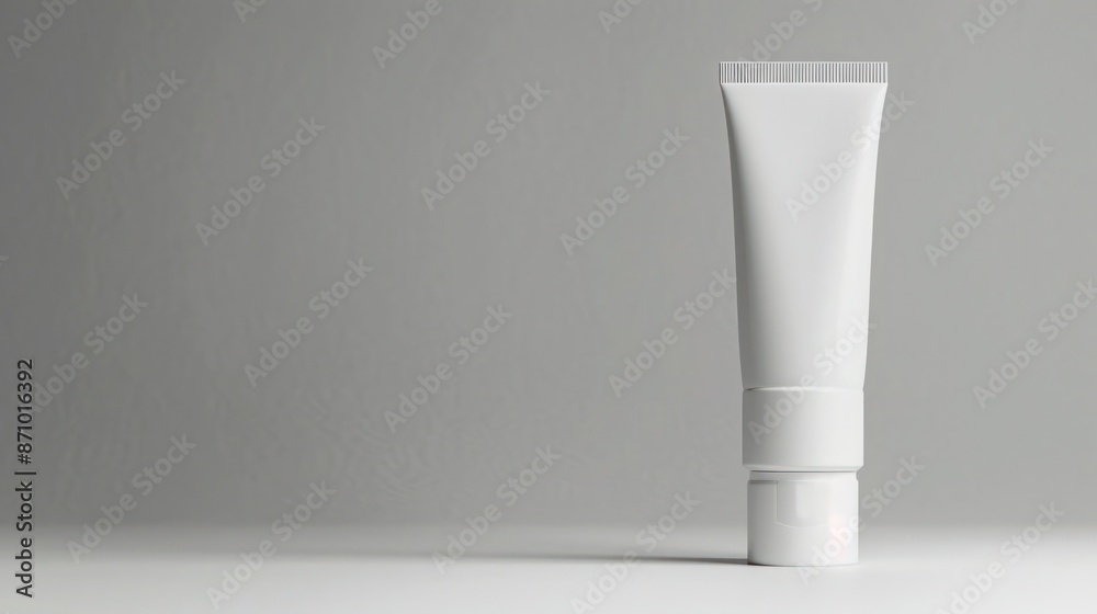 A hand cream tube in plain white set against a cool gray background, emphasizing a neutral and versatile mockup A hand cream tube in plain white set against a cool gray background, emphasizing a neutral and versatile mockup