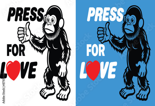 Photography Cute cartoon monkey press for love t-shirt design