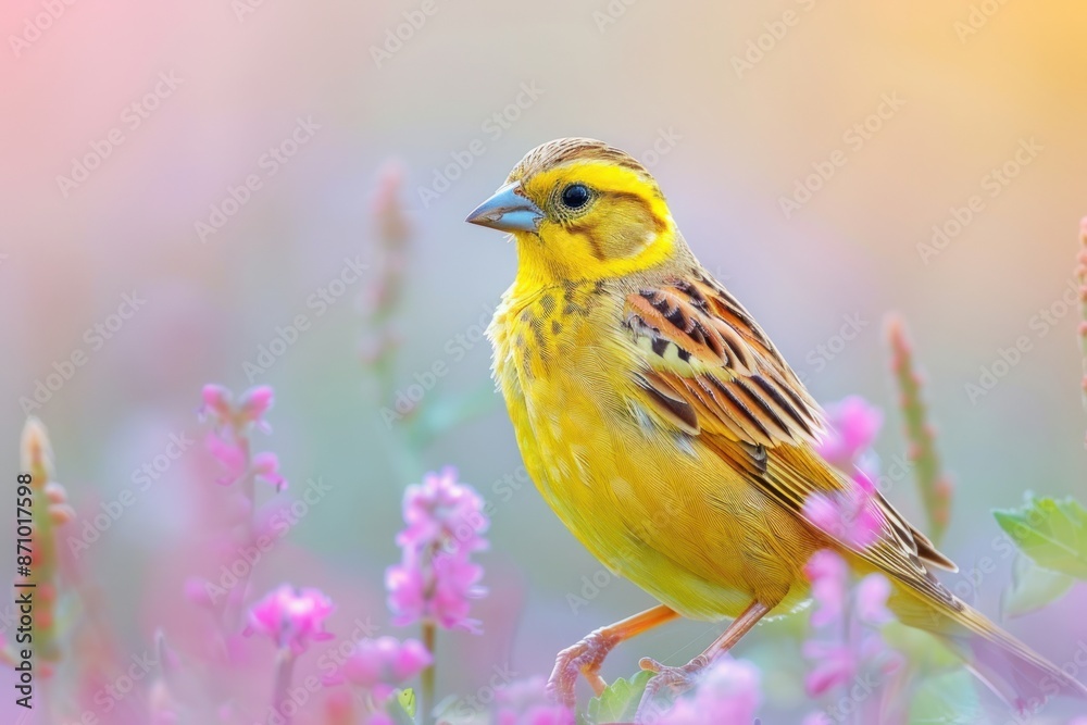 Yellowhammer, isolated on pastel background, stock photographic style