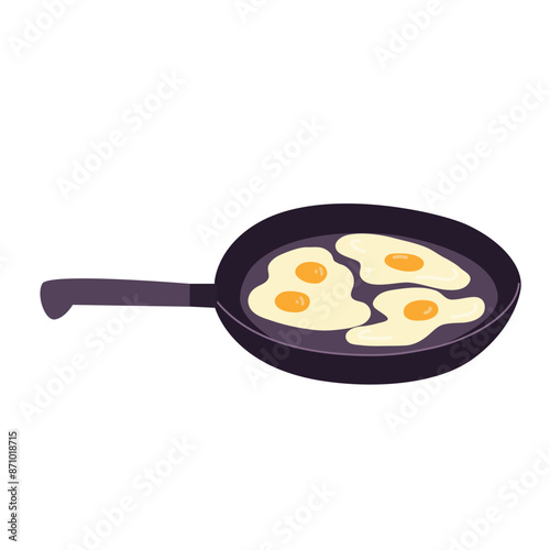 Fried eggs in a frying pan. Cooking eggs. Food for breakfast. Illustration isolated on white background