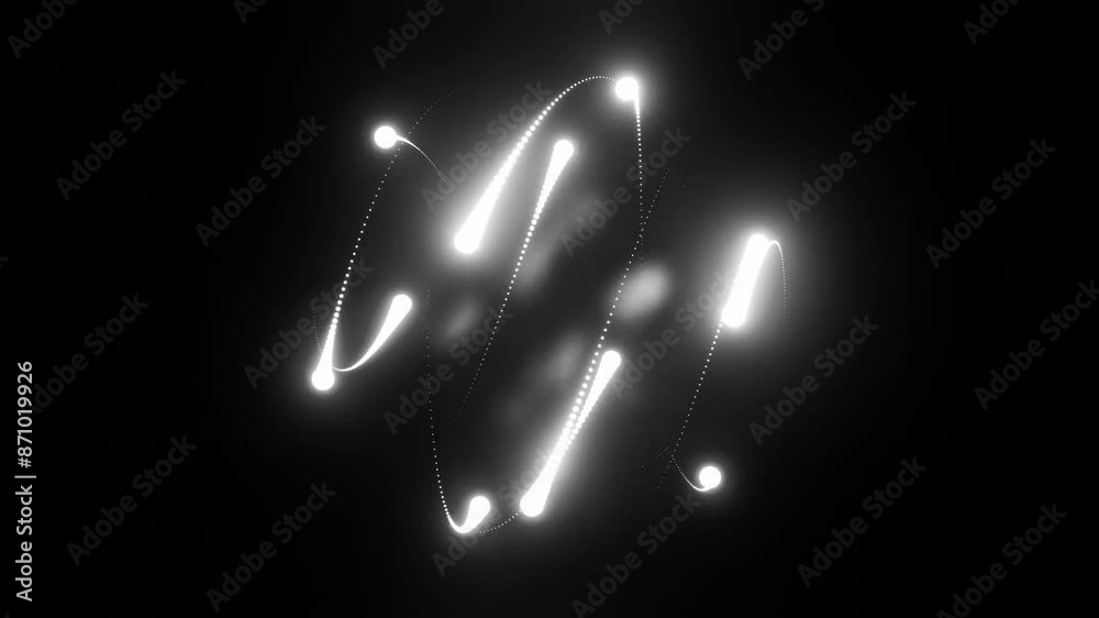 Abstract neon colorful glowing lines particles animation with logo intro effect on black background 4K. Abstract motion background featuring black and white light streaks