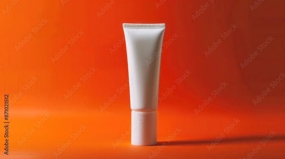 A white hand cream tube presented against an orange background, suitable for vibrant and energetic product visuals A white hand cream tube presented against an orange background, suitable for vibrant and energetic product visuals