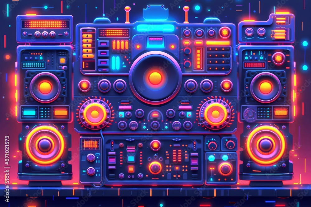 Fototapeta premium Abstract digital art of a vibrant DJ console with neon elements