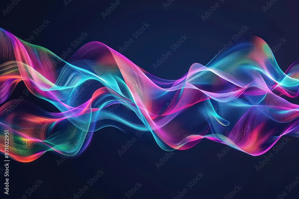 Artistic interpretation of sound visualized as vibrant, flowing ribbons across a dark background.