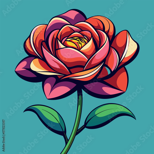 a visual novel-style digital artwork with a solitary flower on a stark background with strong lines and a simple colour scheme