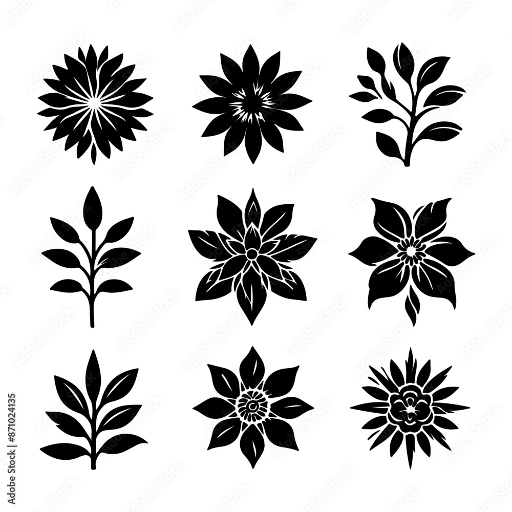Creative Set of a vector flower outline design Creative Set of a vector flower outline design