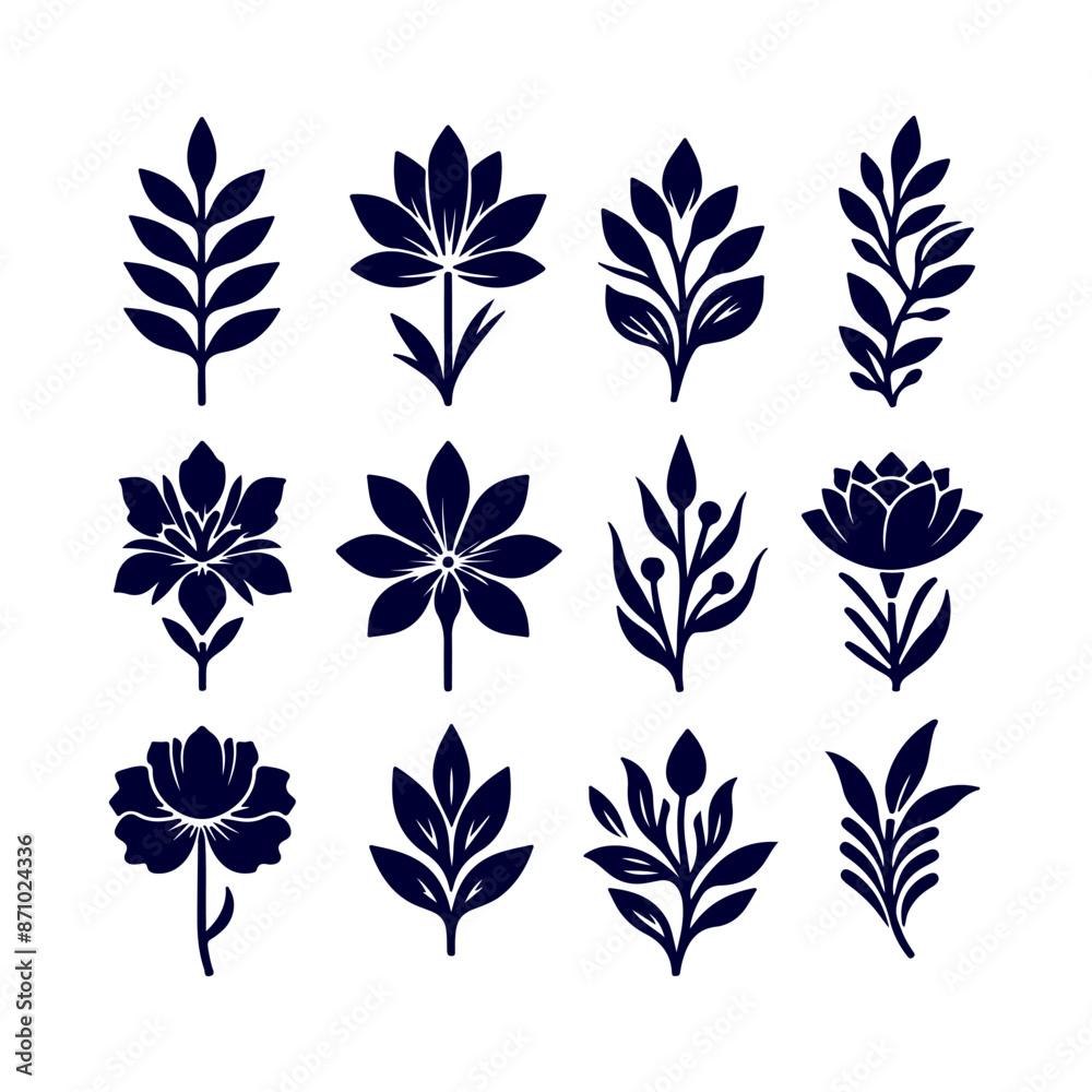 Creative Set of a vector flower outline design Creative Set of a vector flower outline design