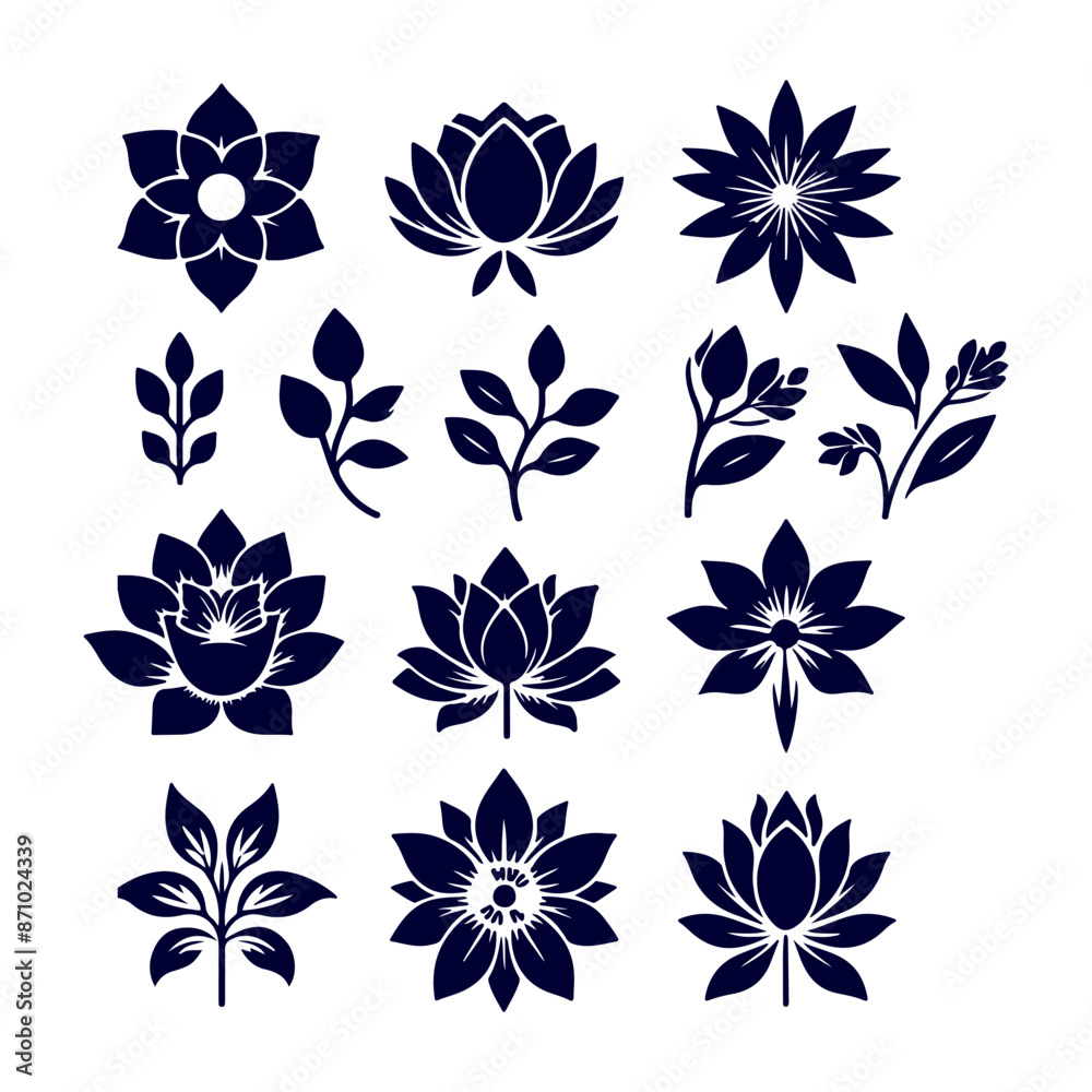 Creative Set of a vector flower outline design Creative Set of a vector flower outline design