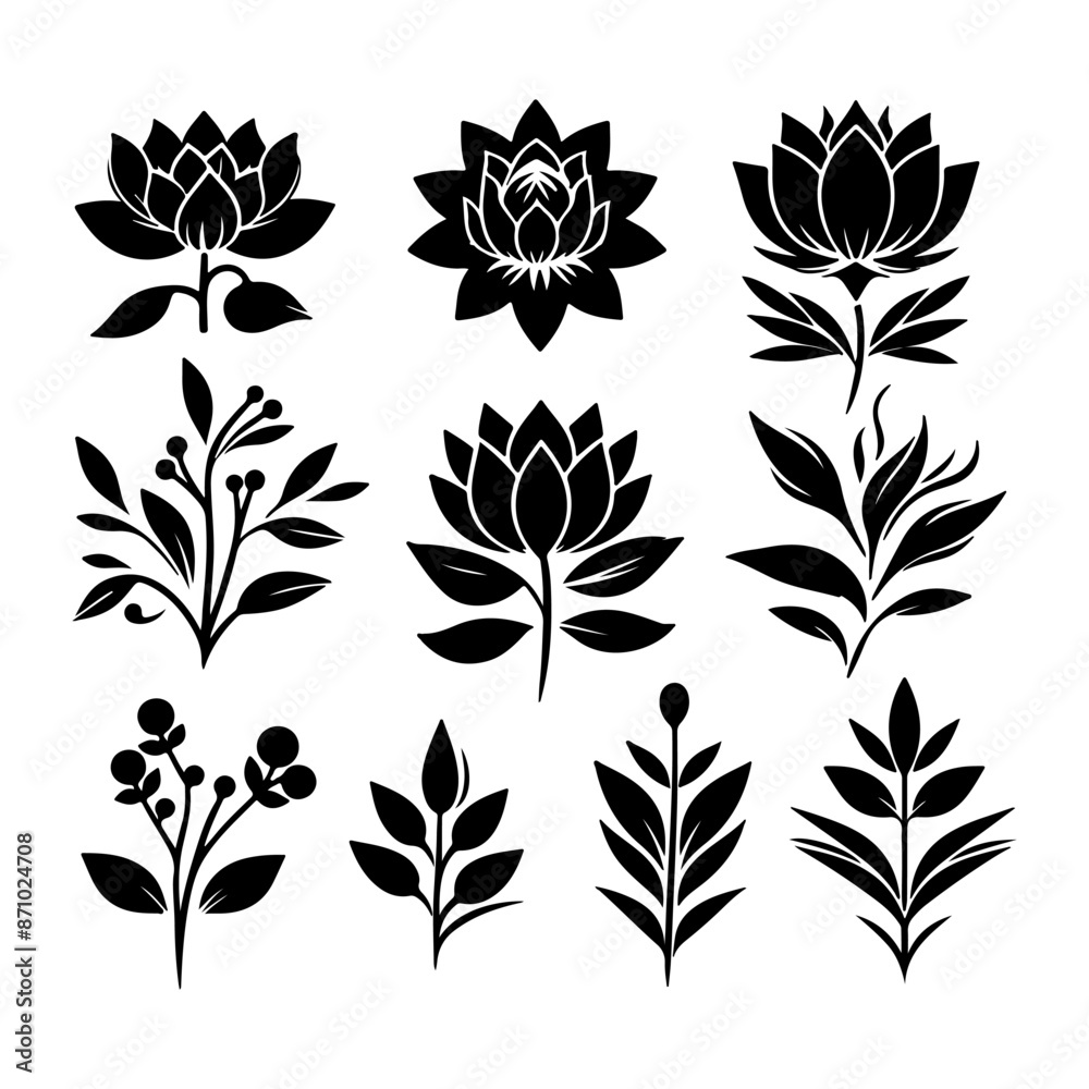 Creative Set of a vector flower outline design Creative Set of a vector flower outline design