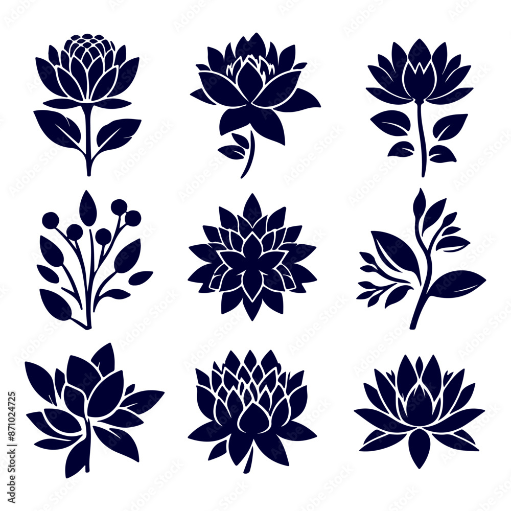 Creative Set of a vector flower outline design Creative Set of a vector flower outline design