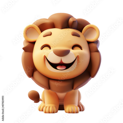 cute toy lion memoji emoji icon 3d render isolated on white, transparent background png