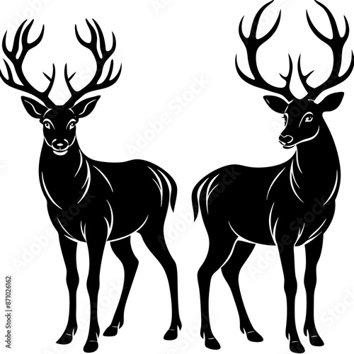 two deer silhouette vector illustrations