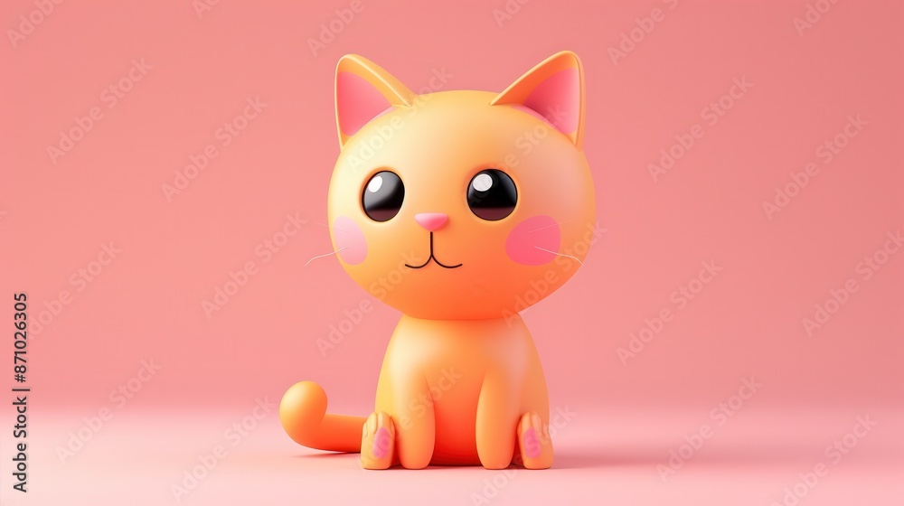Cute 3D Cartoon Orange Cat Sitting on a Pink Background Cute 3D Cartoon Orange Cat Sitting on a Pink Background