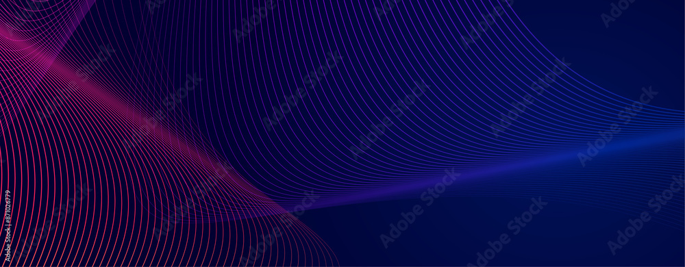 Abstract blue background with colorful lines. Technology background with glowing lines. Modern geometric futuristic concept. Horizontal background