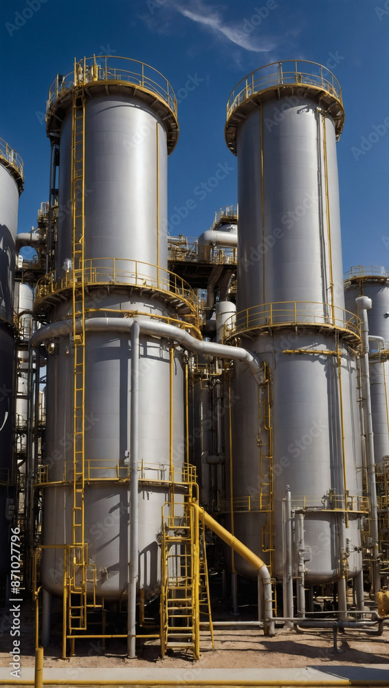Oil and gas storage tanks at an expansive refinery facility. Oil and gas storage tanks at an expansive refinery facility.