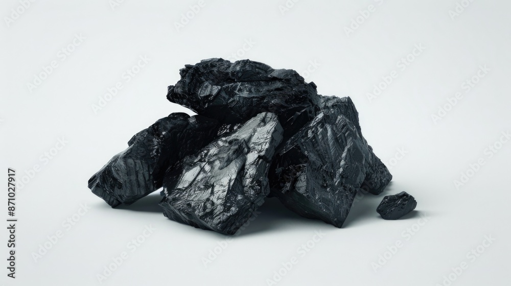 A pile of black coal sits on a clean white surface A pile of black coal sits on a clean white surface