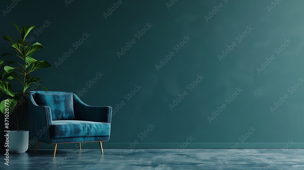 Fototapeta premium Blue armchair in modern interior with copy space