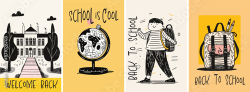 Back to School poster design collection. Set of banners for welcome back to school