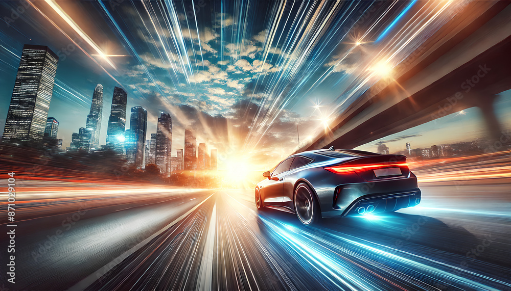 Fototapeta premium Urban Velocity: Car Racing Through the City