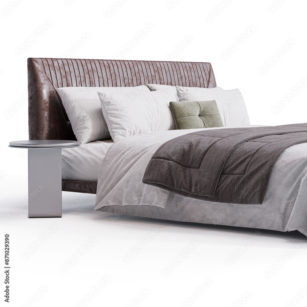 Obraz premium Modern Elegance: Bed for Stylish Living Spaces transparent png white background bedroom furniture architectural visualization interior shadow Amadeus 3d render