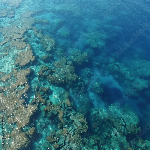 Seagrass Beds and Shoal: Aerial Underwater Close-Up View