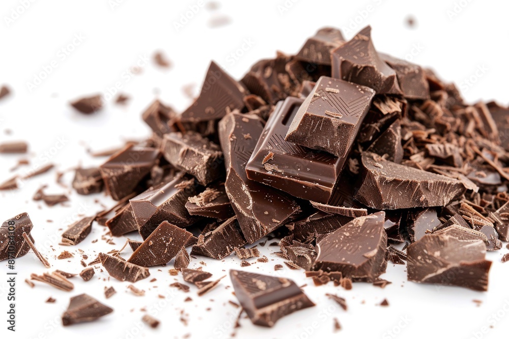 A pile of assorted chocolate pieces on a white surface A pile of assorted chocolate pieces on a white surface