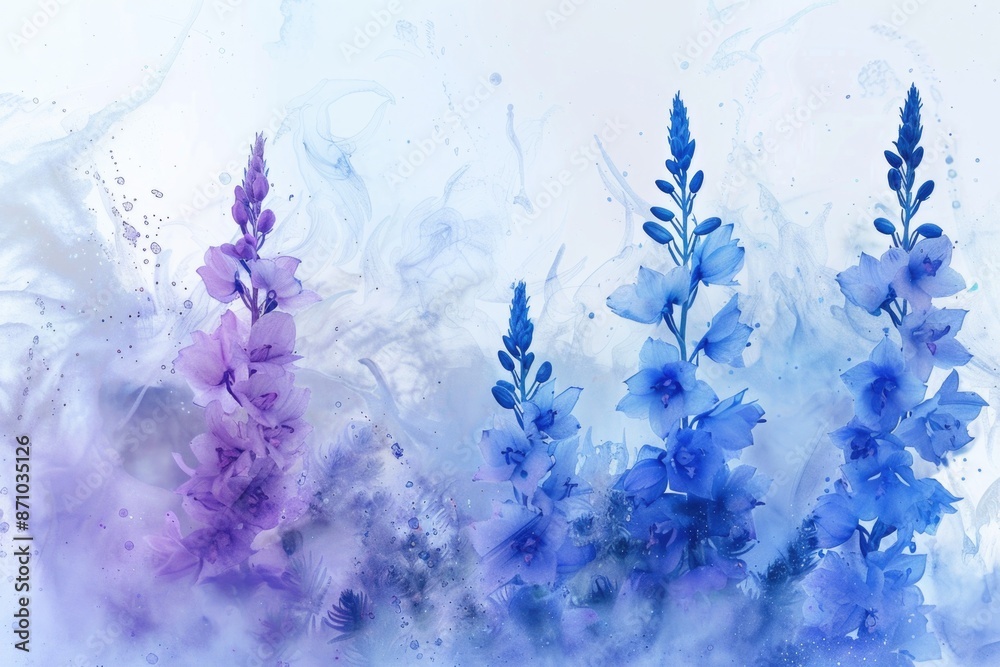 Fototapeta premium Delicate watercolor illustration of purple and blue flowers, perfect for editorial or commercial use