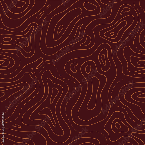 Seamless Topographic Map Pattern Design in brown colors