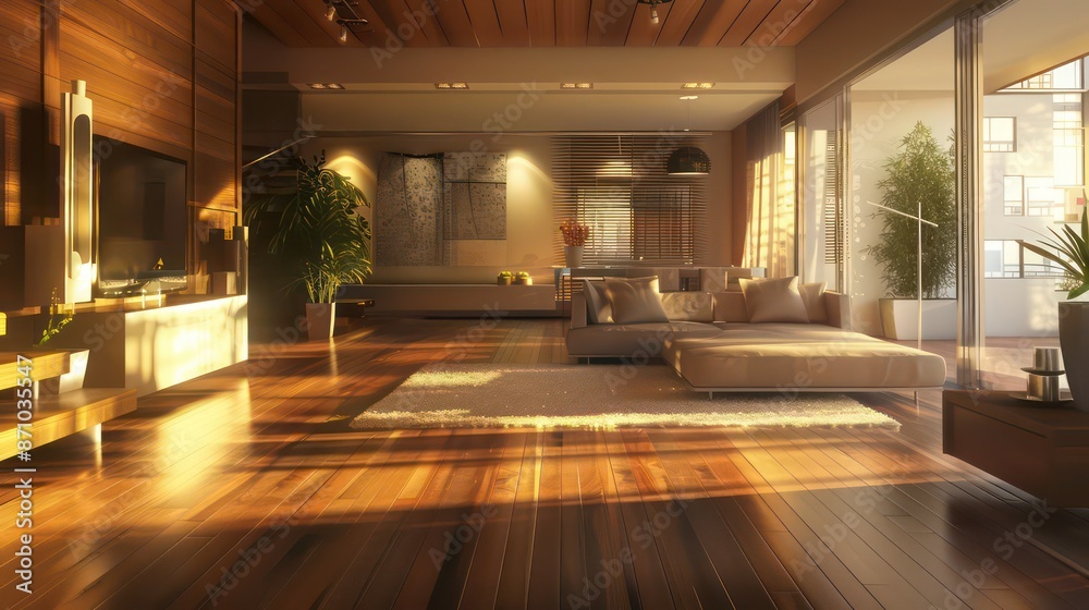 Fototapeta premium Stylish apartment interior design backdrop, emphasizing cozy comfort and inspiring home decor ideas