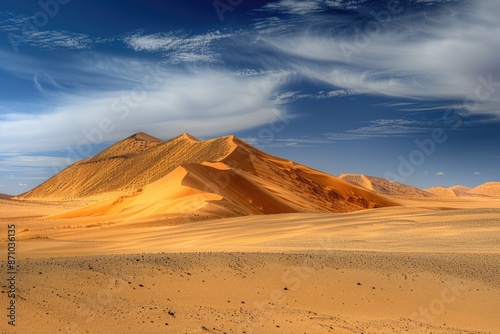 A person rides a horse across a sandy dune landscape
