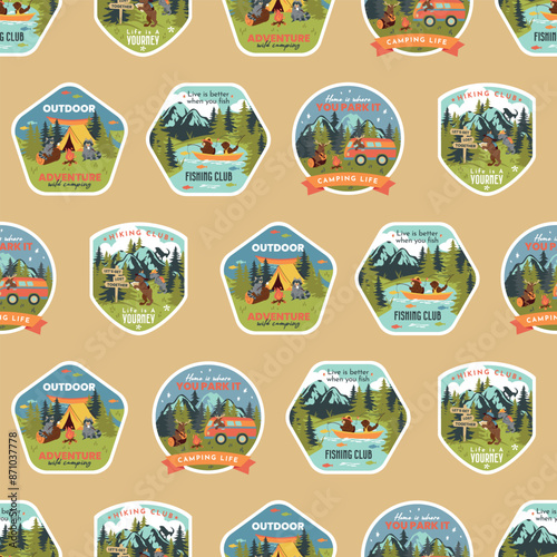 Badges of Camping life displayed in rows
