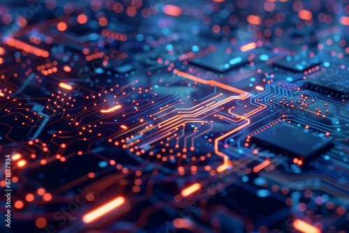Modern technology futuristic circuit board background design, Quantum computer data processing technologies concept © pixeness