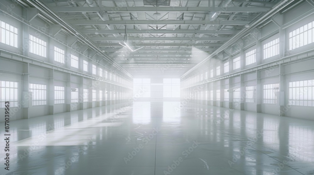 A large industrial warehouse with numerous windows providing natural light A large industrial warehouse with numerous windows providing natural light