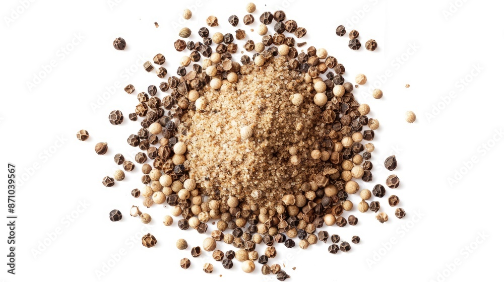 A close-up view of a pile of brown and white seeds on a white surface A close-up view of a pile of brown and white seeds on a white surface
