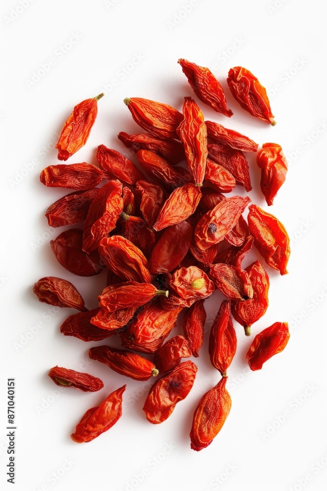 A close-up shot of dried goji berries stacked on a white surface A close-up shot of dried goji berries stacked on a white surface