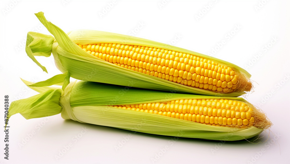 Baby corn on a white background, generative ai Baby corn on a white background, generative ai