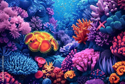 Colorful coral and sea life in vibrant ocean ecosystem.