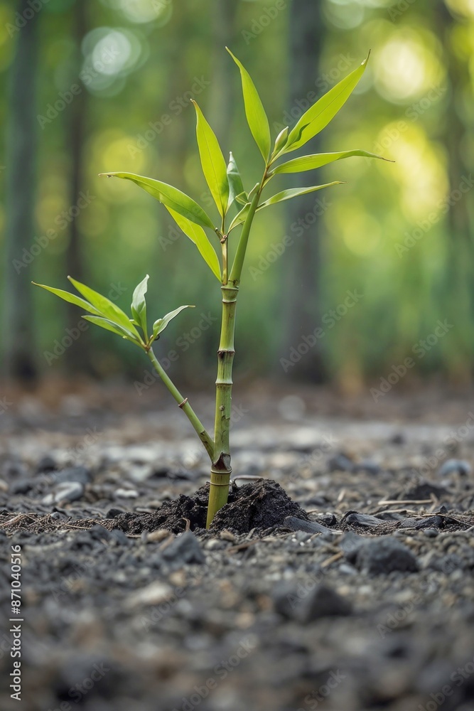 Bright green bamboo shoots rising from the ground on a blurred green background Bright green bamboo shoots rising from the ground on a blurred green background
