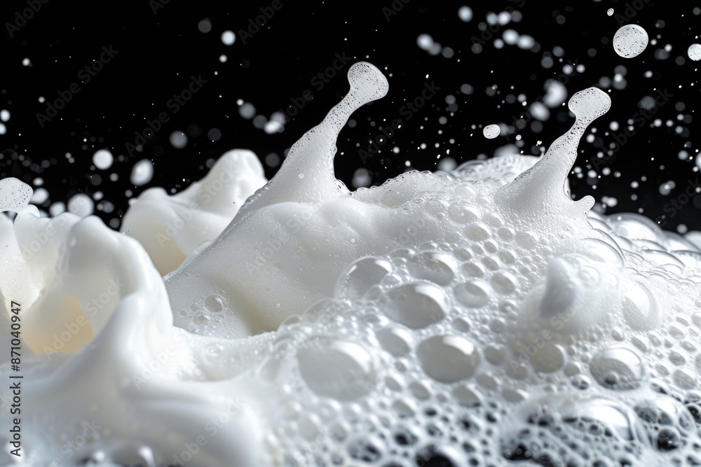 A close-up shot of a milk splash on a black background, great for food or design use A close-up shot of a milk splash on a black background, great for food or design use