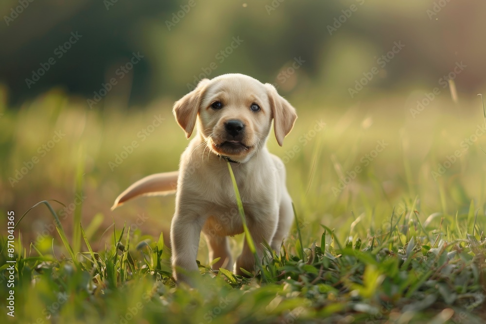 A playful puppy spins around in circles, chasing its own tail with pure joy in a vibrant green meadow. The puppy's tail wags excitedly as it twirls around. A playful puppy spins around in circles, chasing its own tail with pure joy in a vibrant green meadow. The puppy's tail wags excitedly as it twirls around.