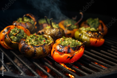 Stuffed vegetables on the grill. Generative AI tools.